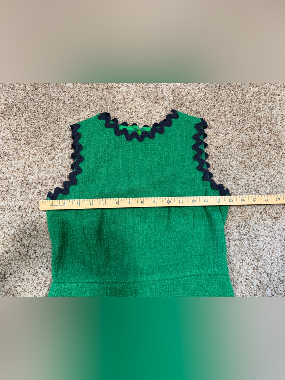 J Crew Tweed Dress Green Black Ric Rac Scallop Trim Sleeveless Size 0P - Picture 9 of 16